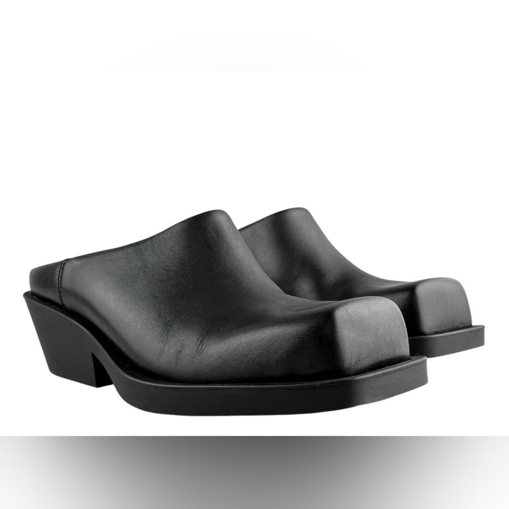 Marni Black Leather Sabot Clog Mules